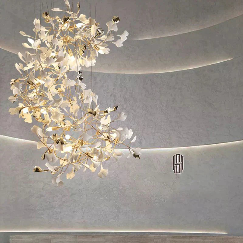 Twilight Branches Ceramic Ginkgo Spiral Linear Chandelier 23.6" 31.5" 49" 55"D#size_49.2" D X 59" H