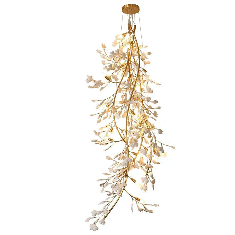 Twilight Branches Ceramic Ginkgo Spiral Linear Chandelier 23.6" 31.5" 49" 55"D#size_23.6" D X 106.3" H
