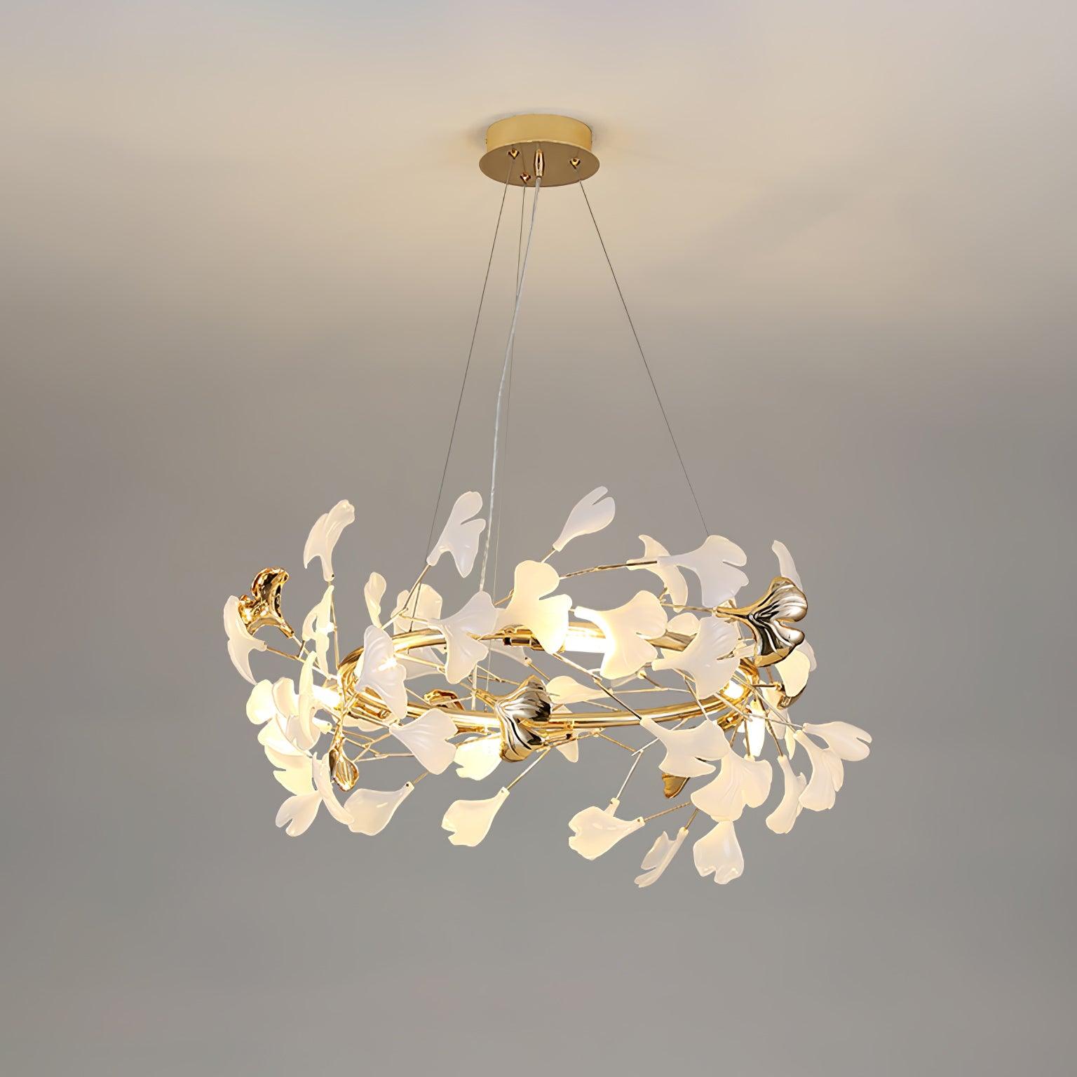 Twilight Branches Ceramic Gingko Chandelier T#size_Model A ∅ 31.5″ x H 11.8″