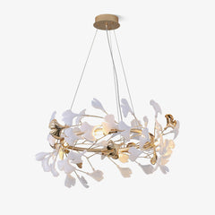 Twilight Branches Ceramic Gingko Chandelier T#size_Model A ∅ 39.4″ x H 11.8″