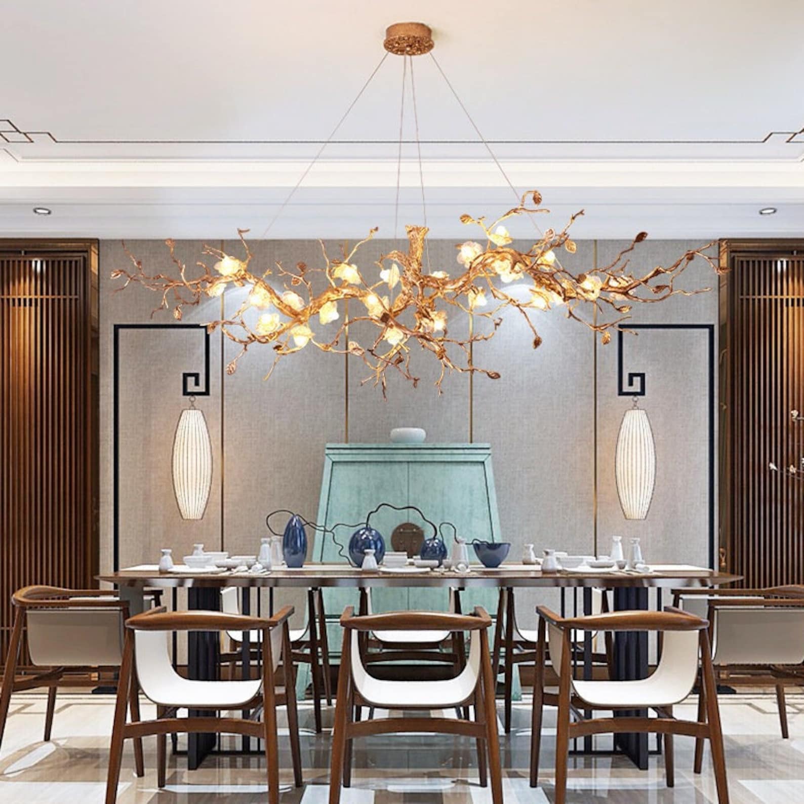 Flora Glass Flower Tree Branch Chandelier