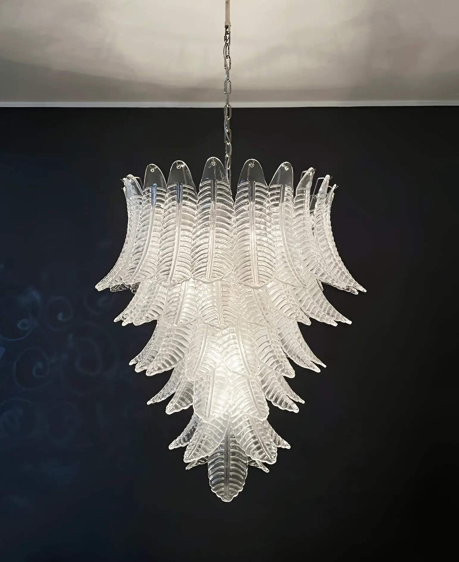 Gorgeous Murano Felci Transparent Glass Chandelier 33.5"