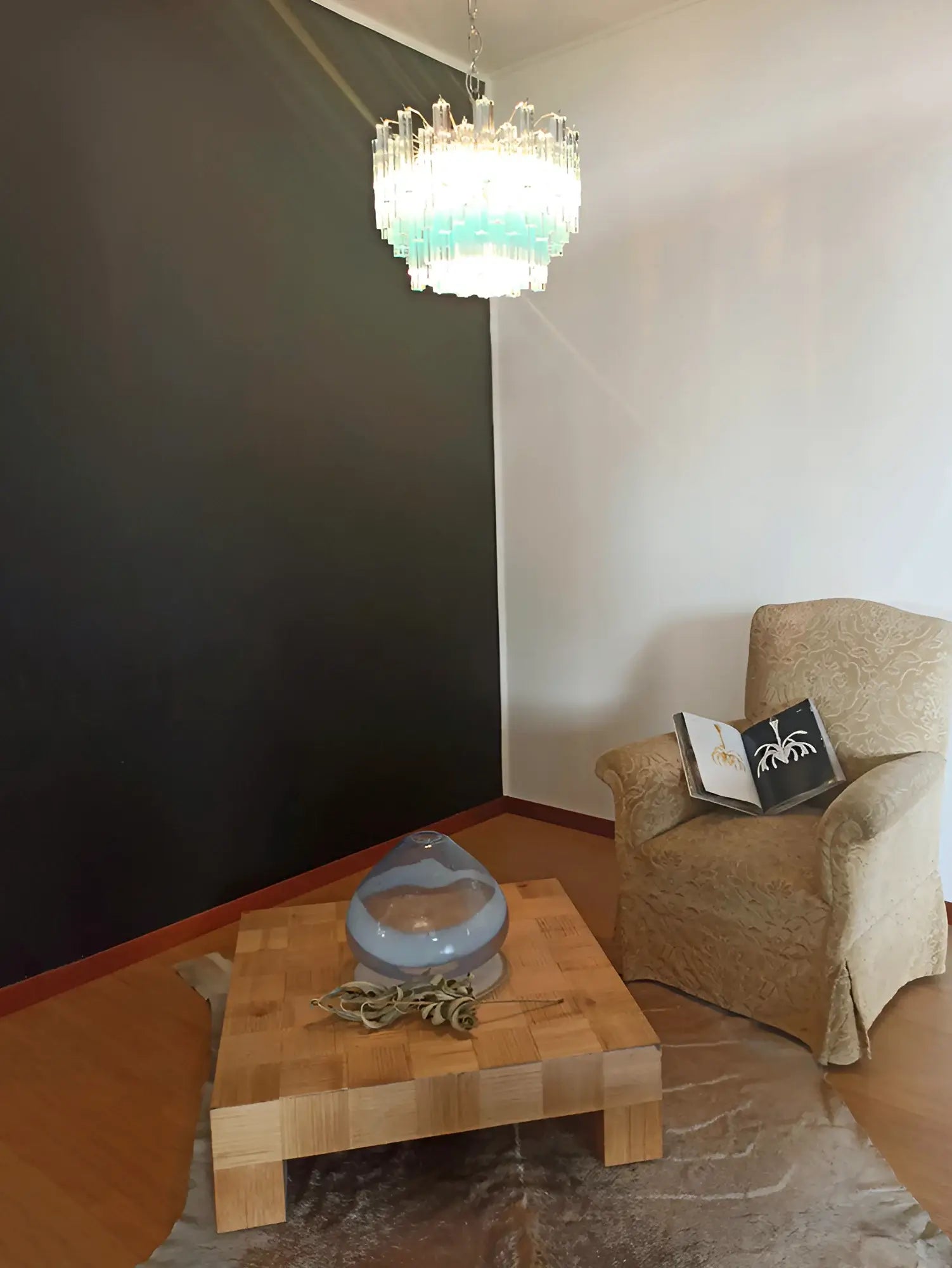 Gorgeous Murano Quadriedri Prisms Blue Chandelier 17.7"