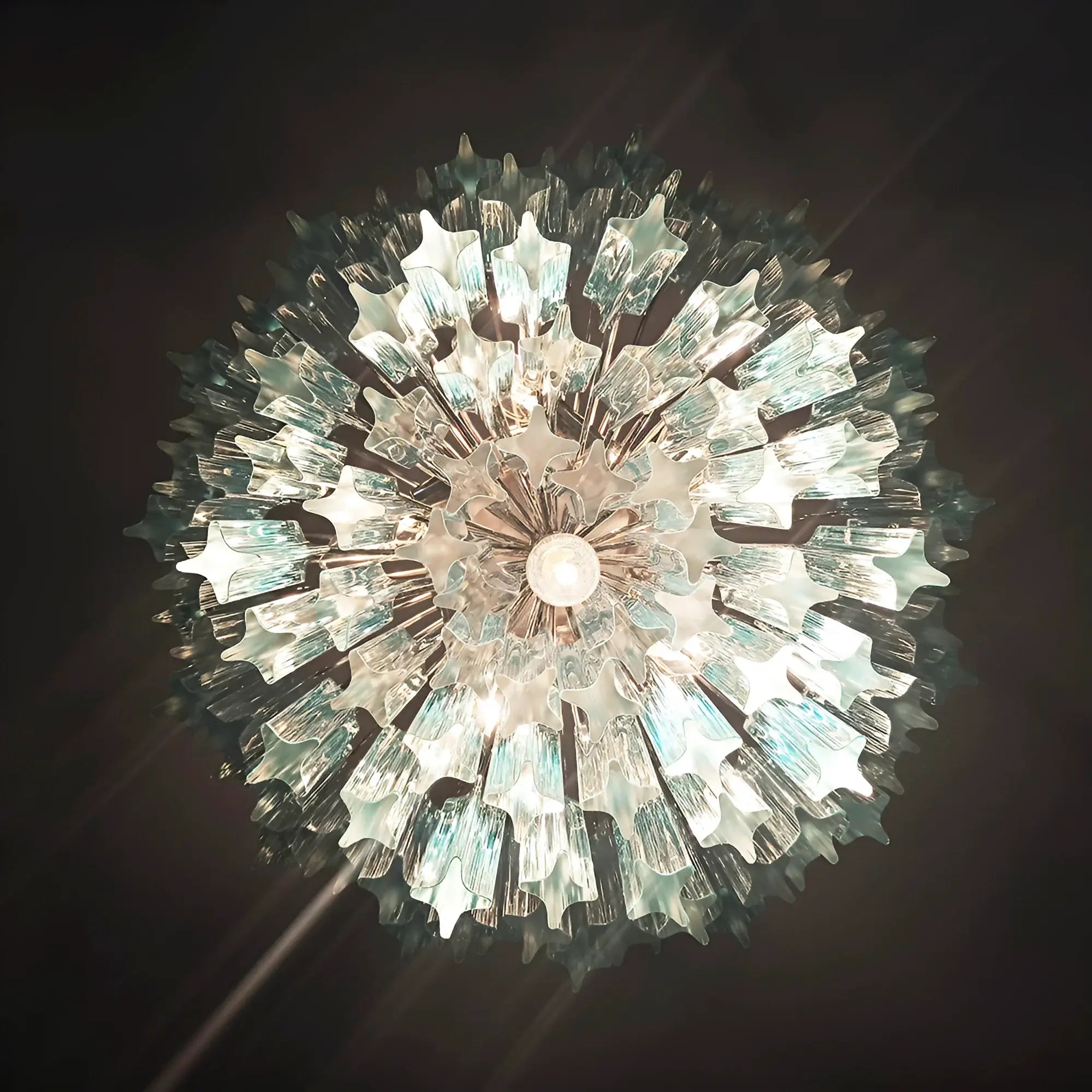 Gorgeous Murano Quadriedri Prisms Blue Chandelier 17.7"