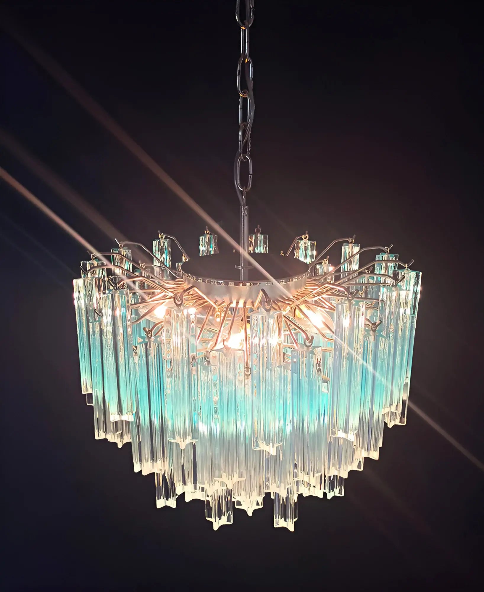 Gorgeous Murano Quadriedri Prisms Blue Chandelier 17.7"