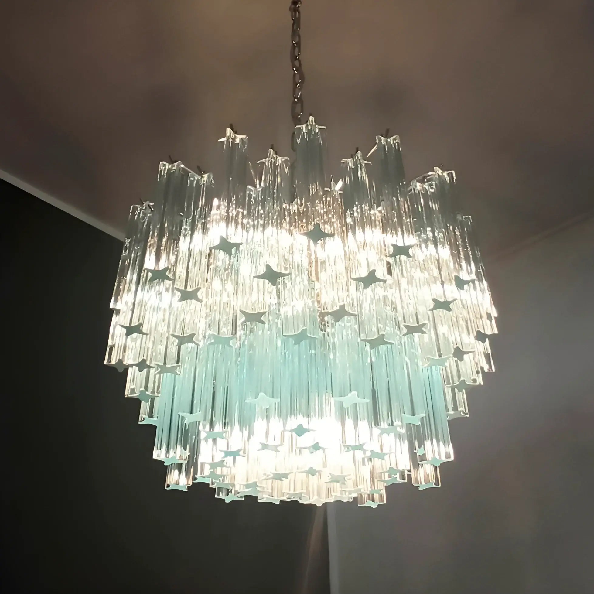 Gorgeous Murano Quadriedri Prisms Blue Chandelier 17.7"