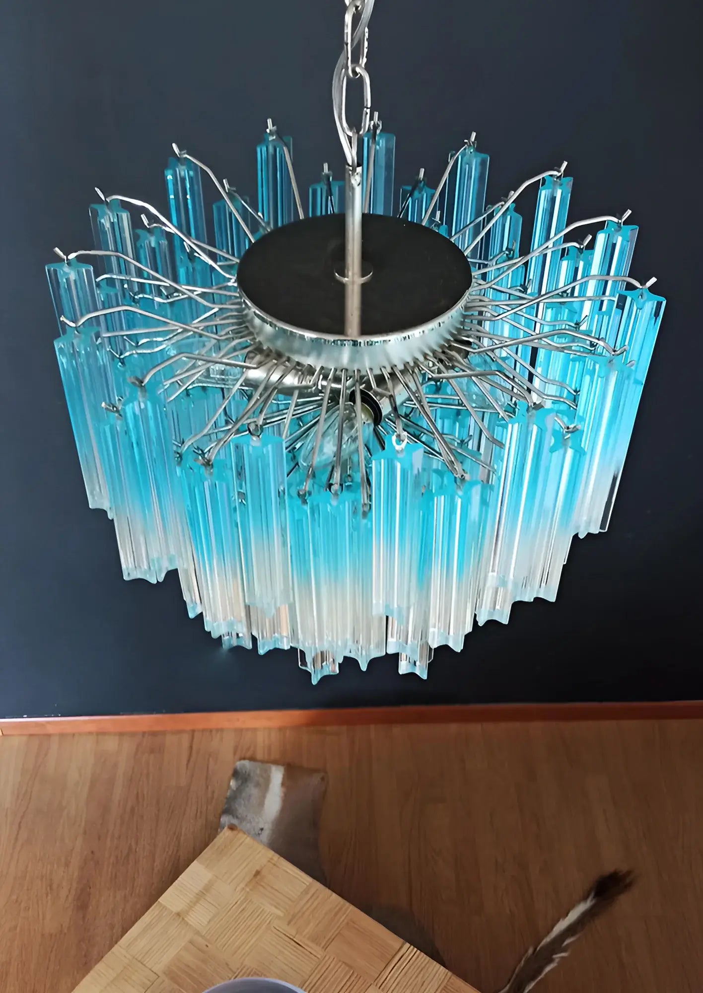 Gorgeous Murano Quadriedri Prisms Blue Chandelier 17.7"