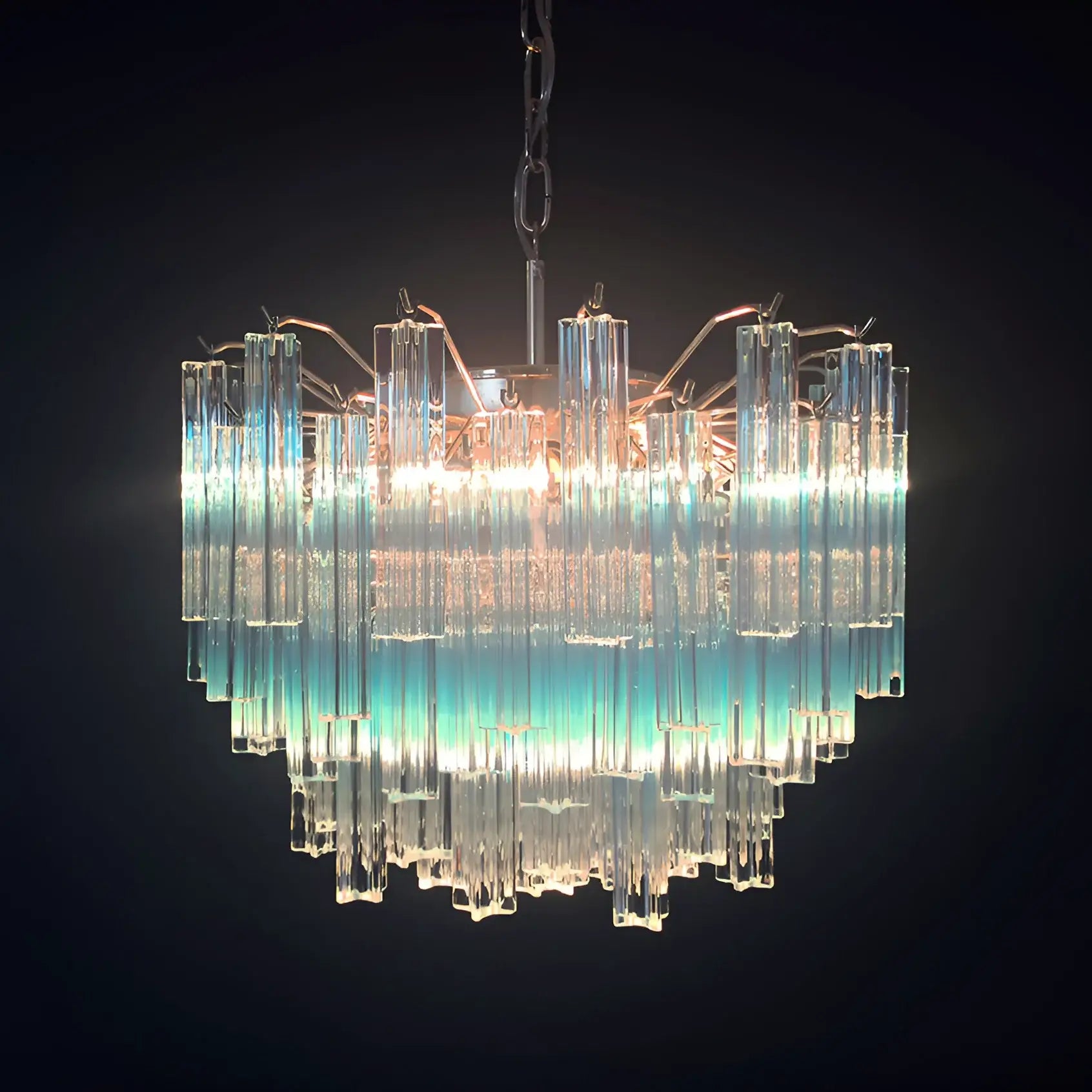 Gorgeous Murano Quadriedri Prisms Blue Chandelier 17.7"
