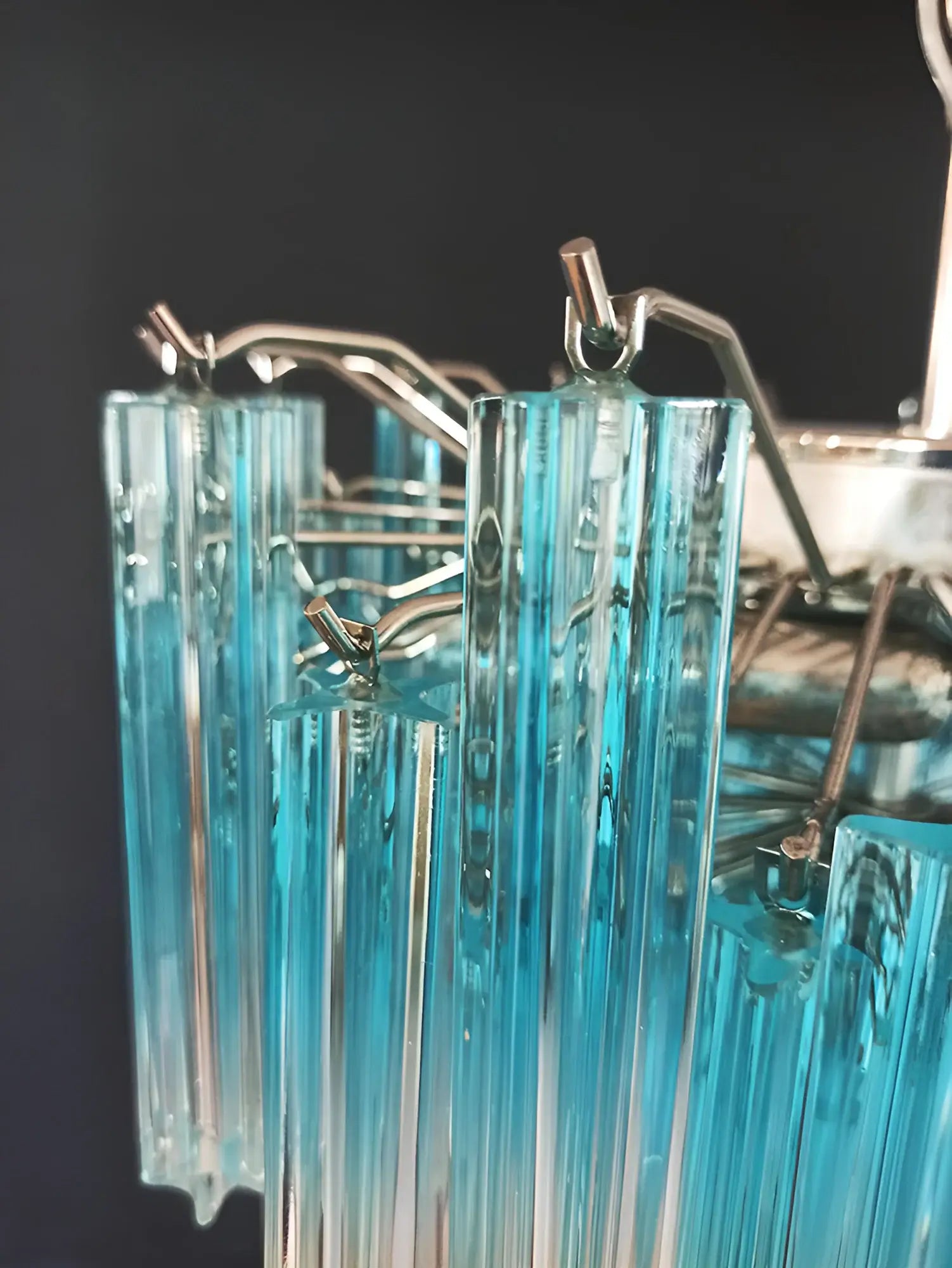 Gorgeous Murano Quadriedri Prisms Blue Chandelier 17.7"