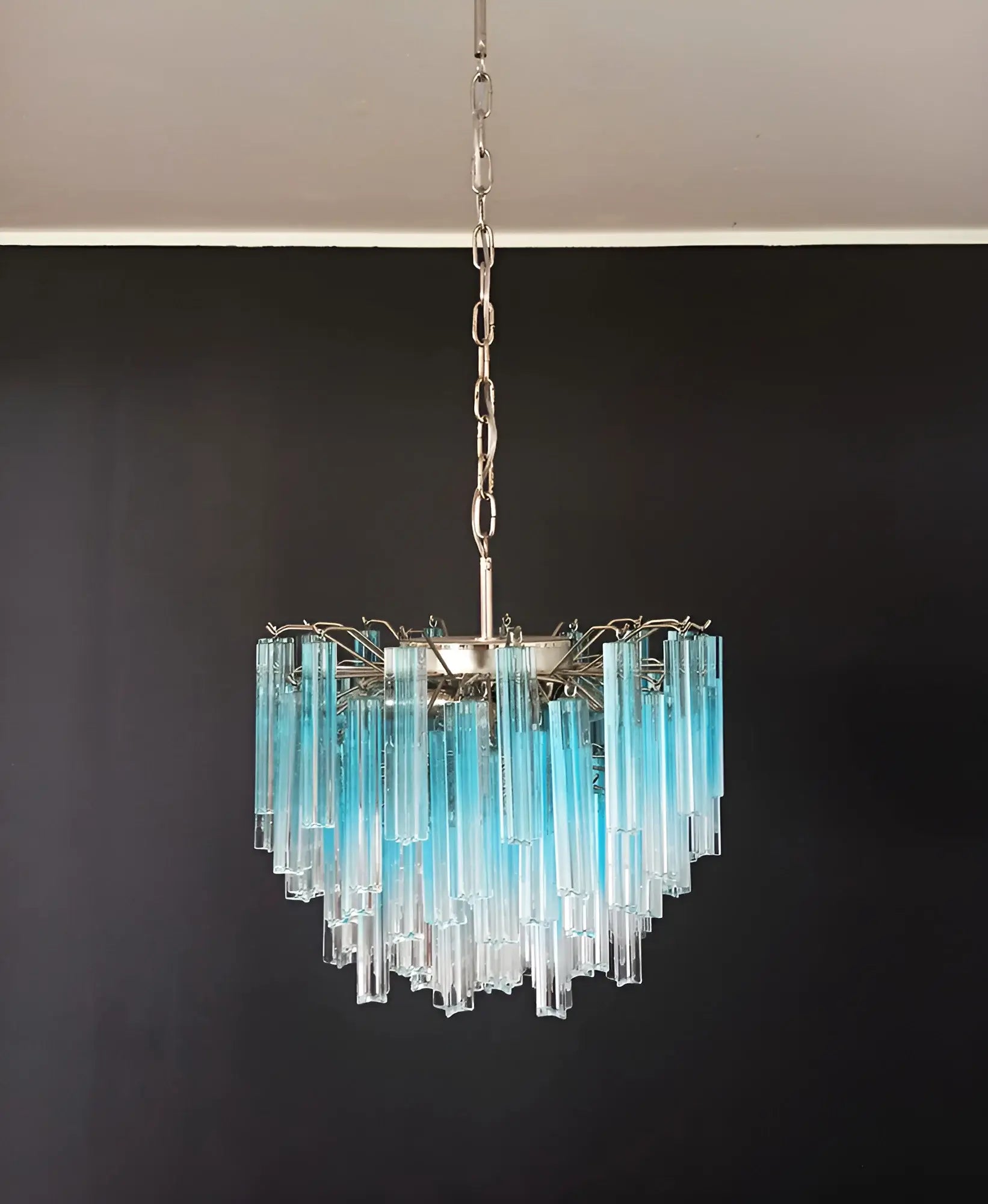 Gorgeous Murano Quadriedri Prisms Blue Chandelier 17.7"