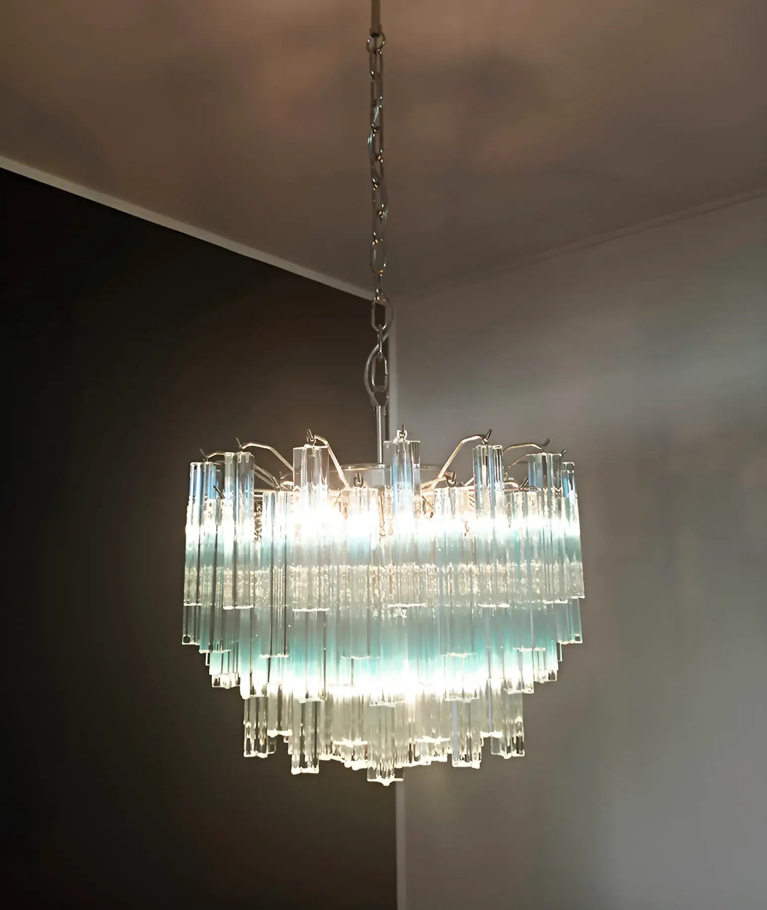 Gorgeous Murano Quadriedri Prisms Blue Chandelier 17.7"