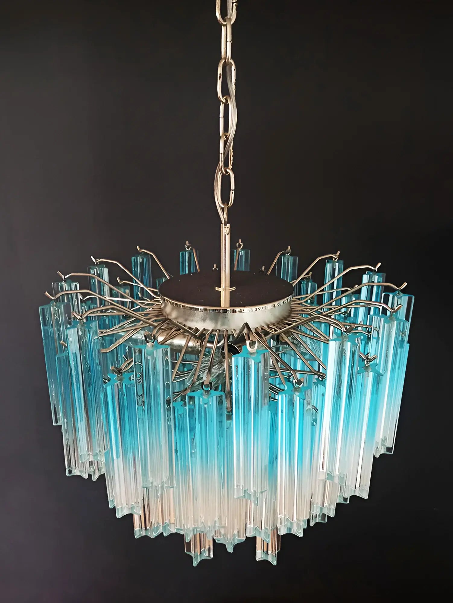 Gorgeous Murano Quadriedri Prisms Blue Chandelier 17.7"