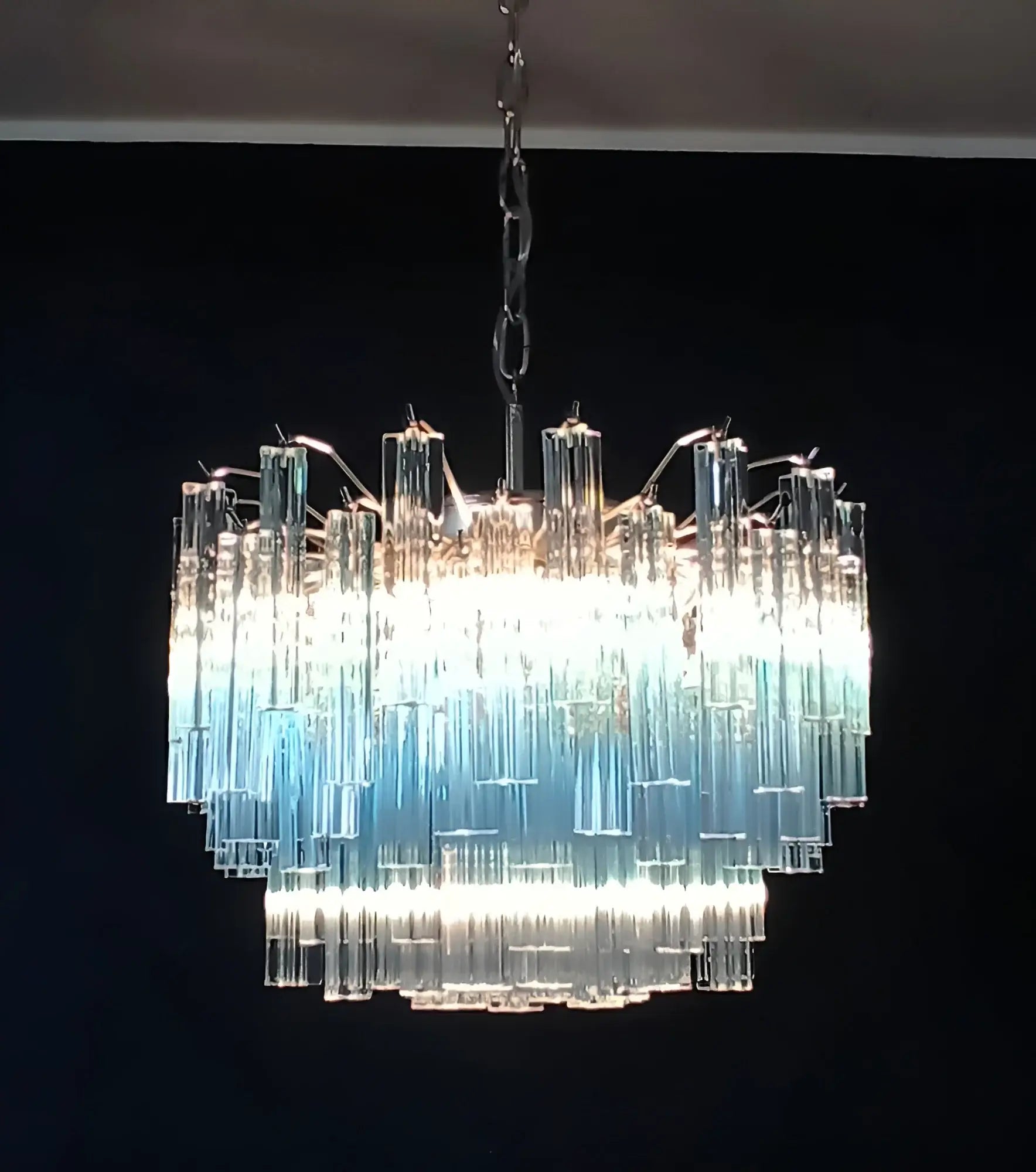 Gorgeous Murano Quadriedri Prisms Blue Chandelier 17.7"