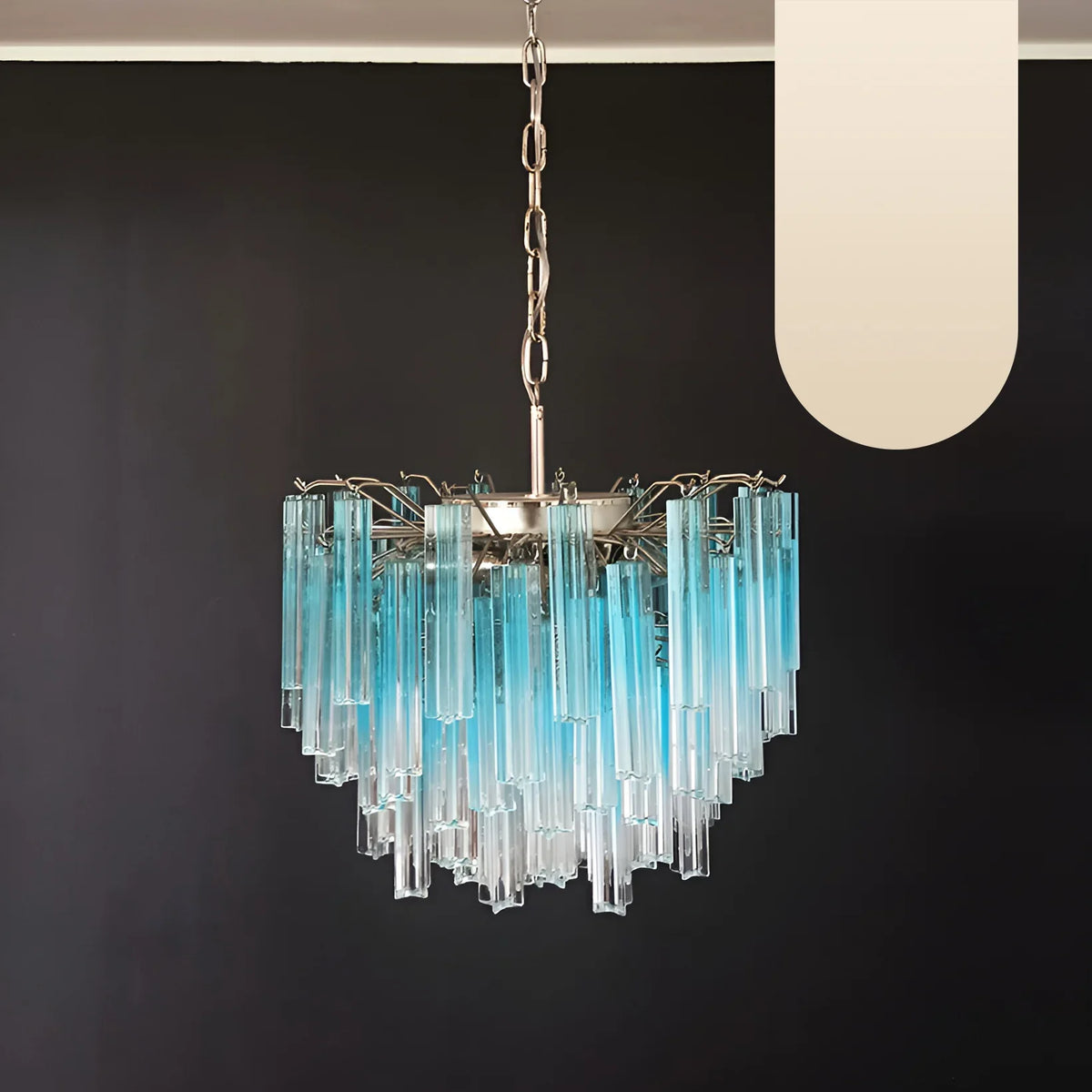 Gorgeous Murano Quadriedri Prisms Blue Chandelier 17.7"
