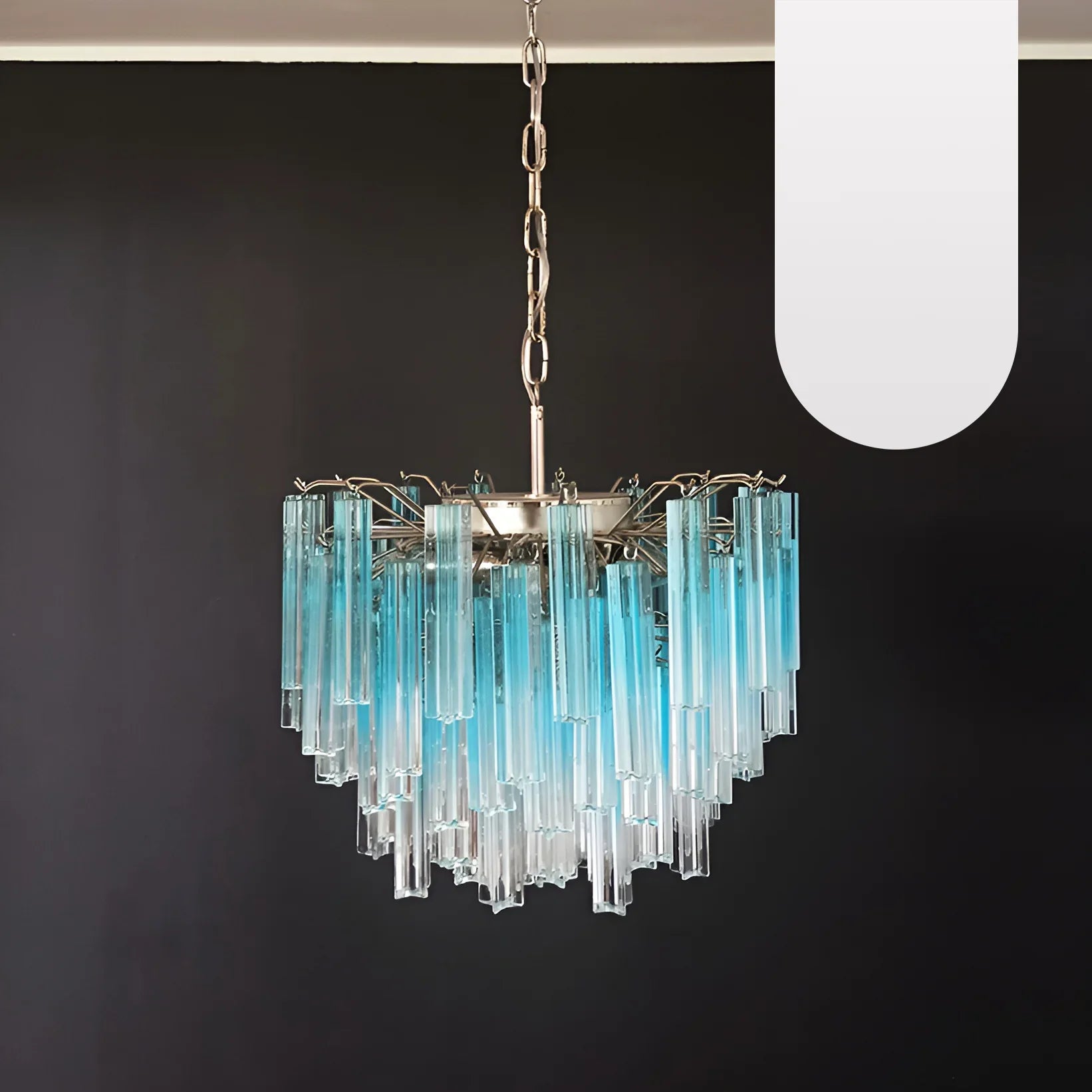 Gorgeous Murano Quadriedri Prisms Blue Chandelier 17.7"