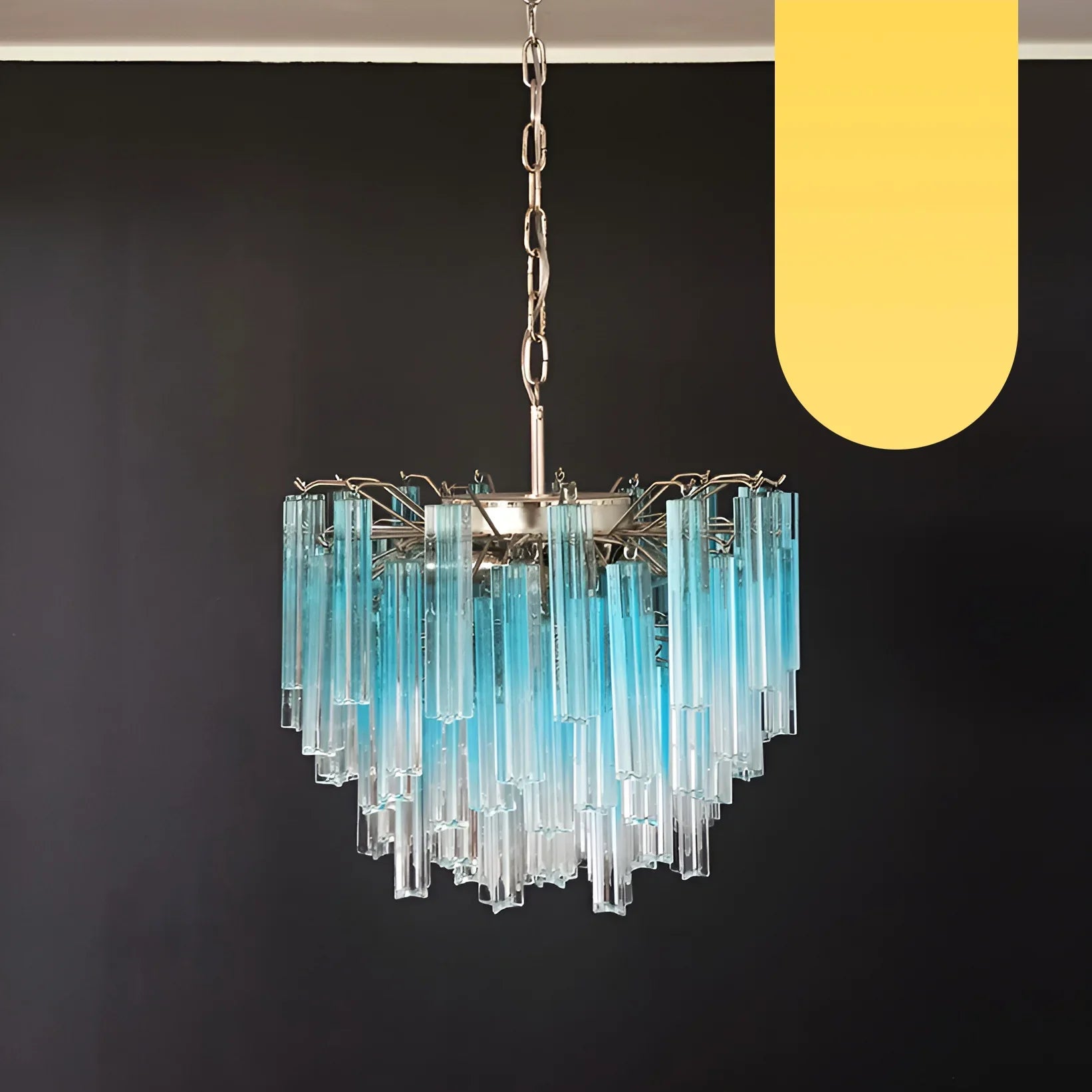 Gorgeous Murano Quadriedri Prisms Blue Chandelier 17.7"
