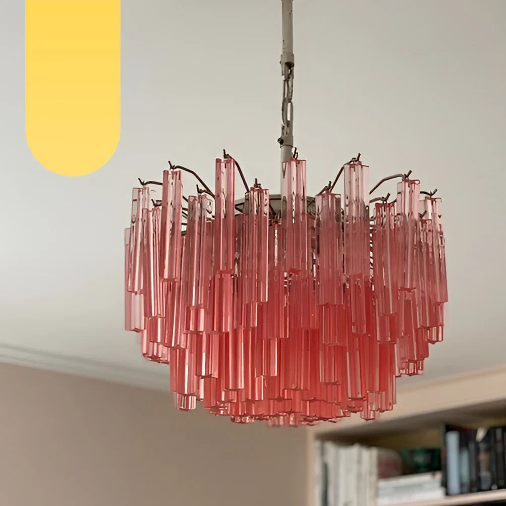 Gorgeous Murano Quadriedri Prisms Pink Chandelier