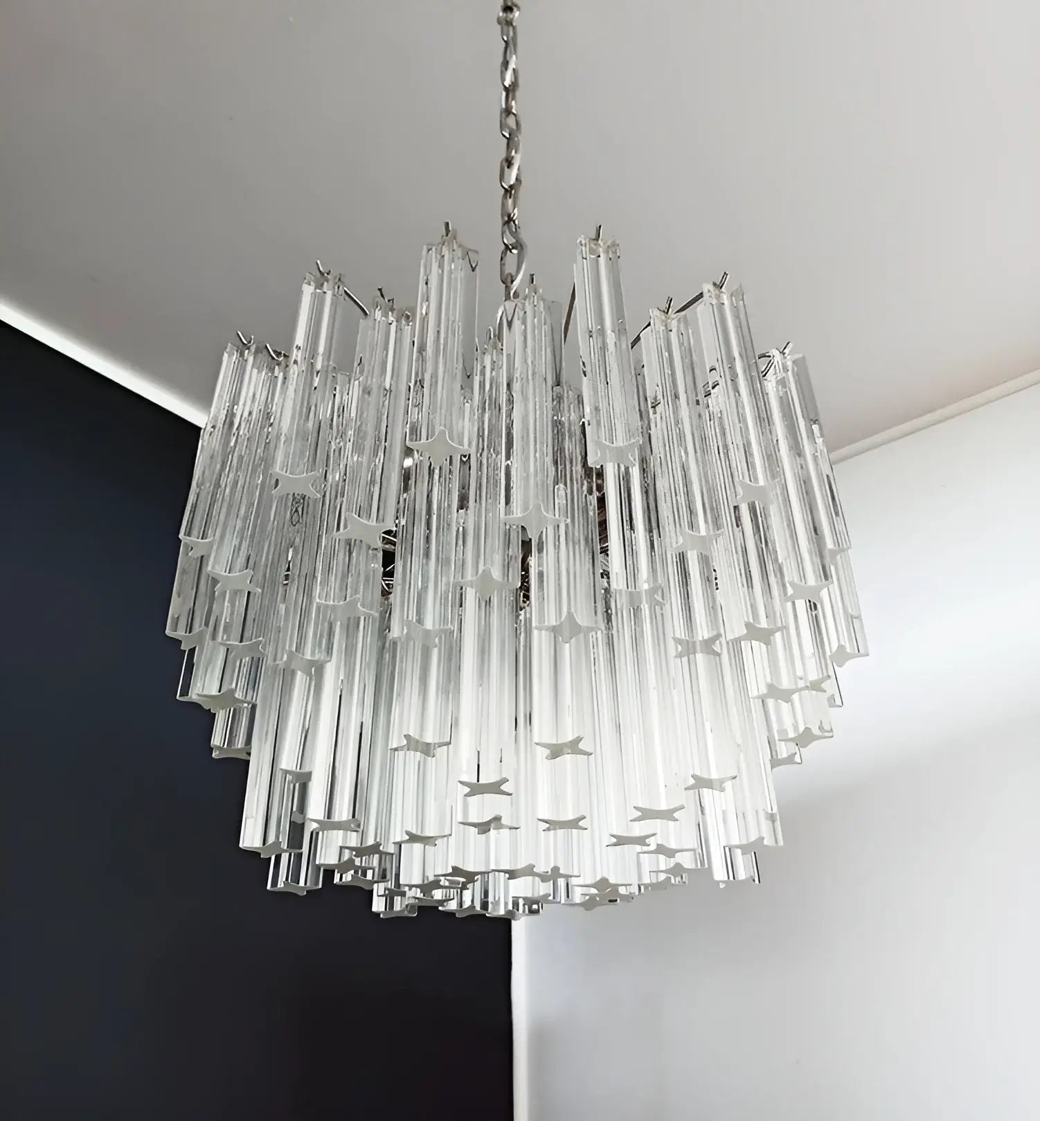 Gorgeous Murano Quadriedri Prisms Transparent Chandelier