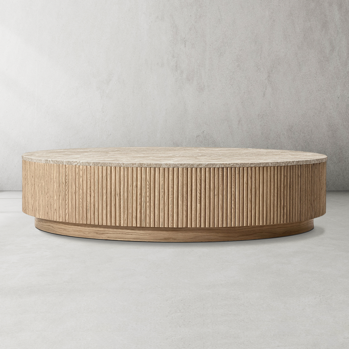 Mulho Oak Wood & Stone Round Coffee Table