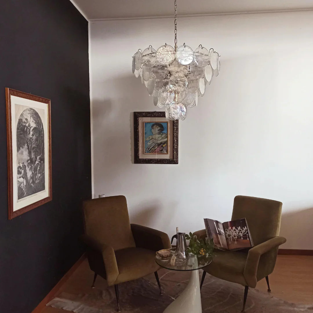 Elegant Murano Disc Iridescent Chandelier 27.6"