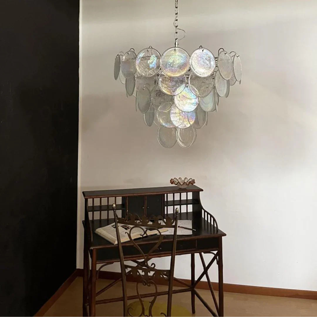 Elegant Murano Disc Iridescent Chandelier 27.6"
