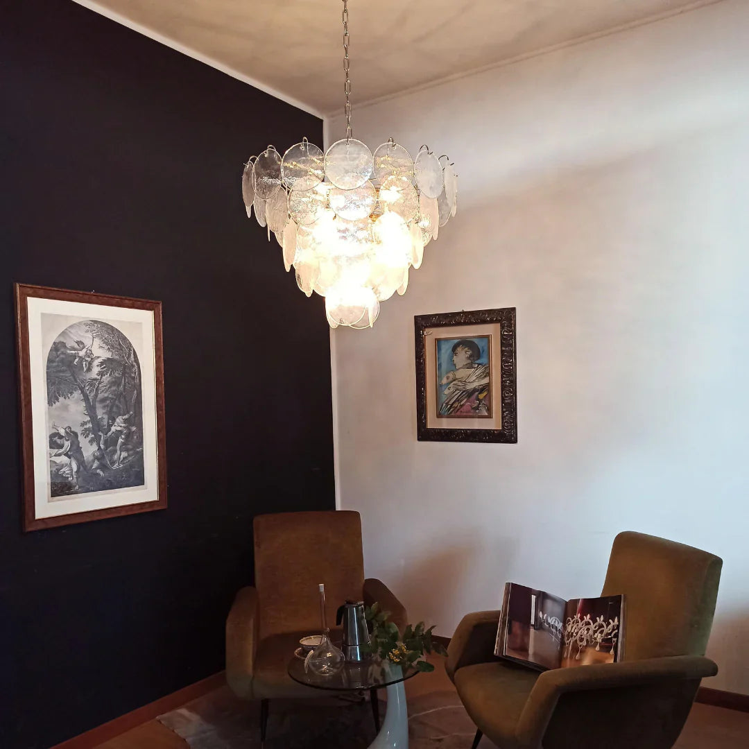 Elegant Murano Disc Iridescent Chandelier 27.6"