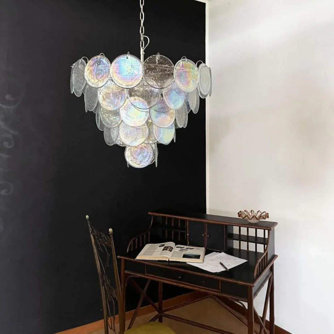 Elegant Murano Disc Iridescent Chandelier 27.6"