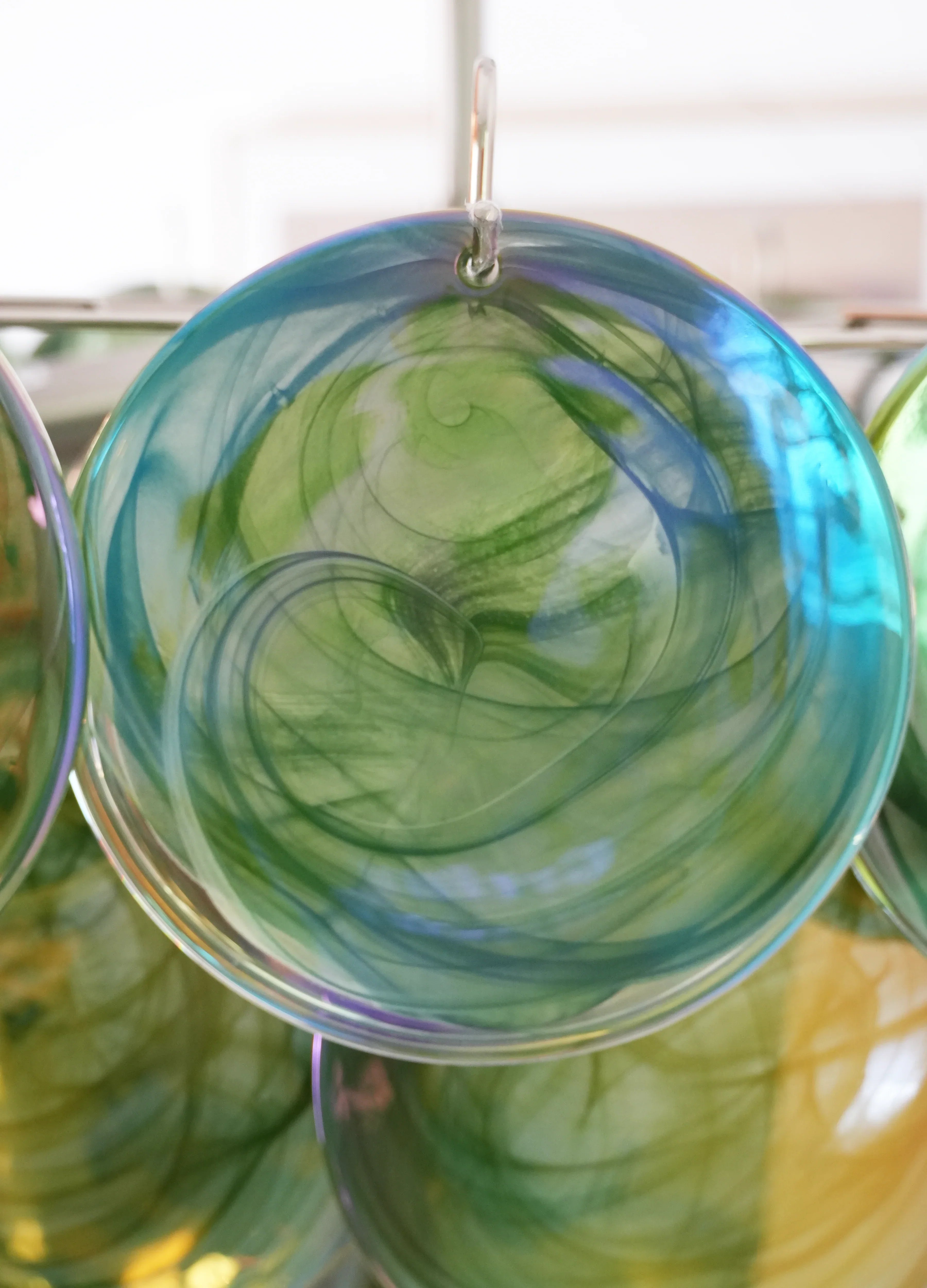 Elegant Green Murano Iridescent Disc Chandelier 27.6"