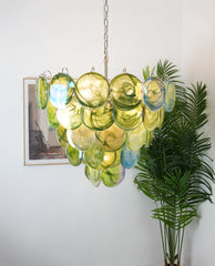 Elegant Green Murano Iridescent Disc Chandelier 27.6"