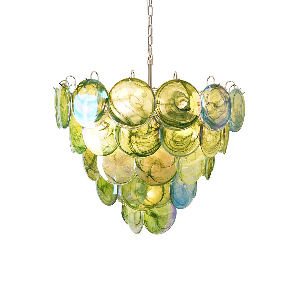 Elegant Green Murano Iridescent Disc Chandelier 27.6"
