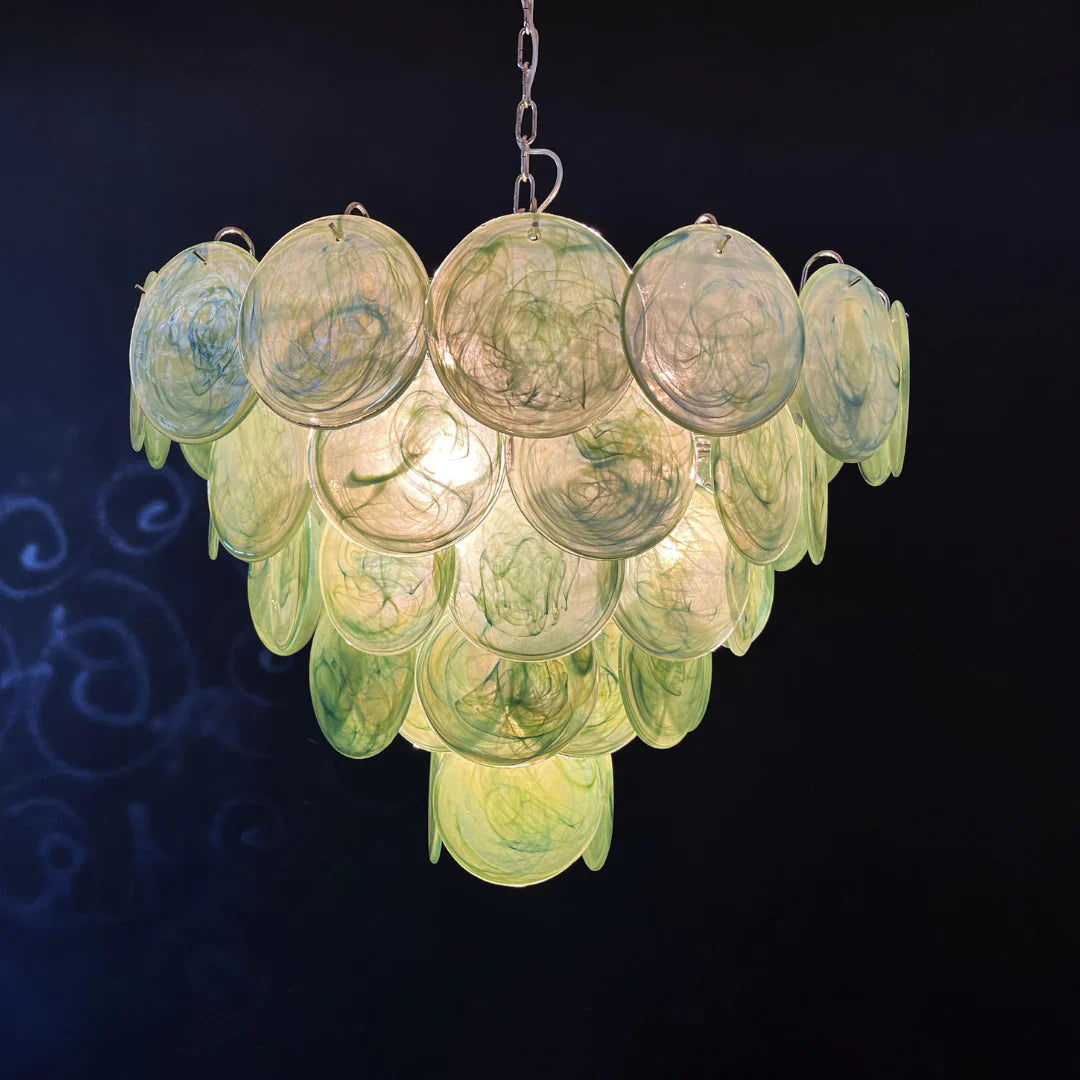 Elegant Green Murano Iridescent Disc Chandelier 27.6"