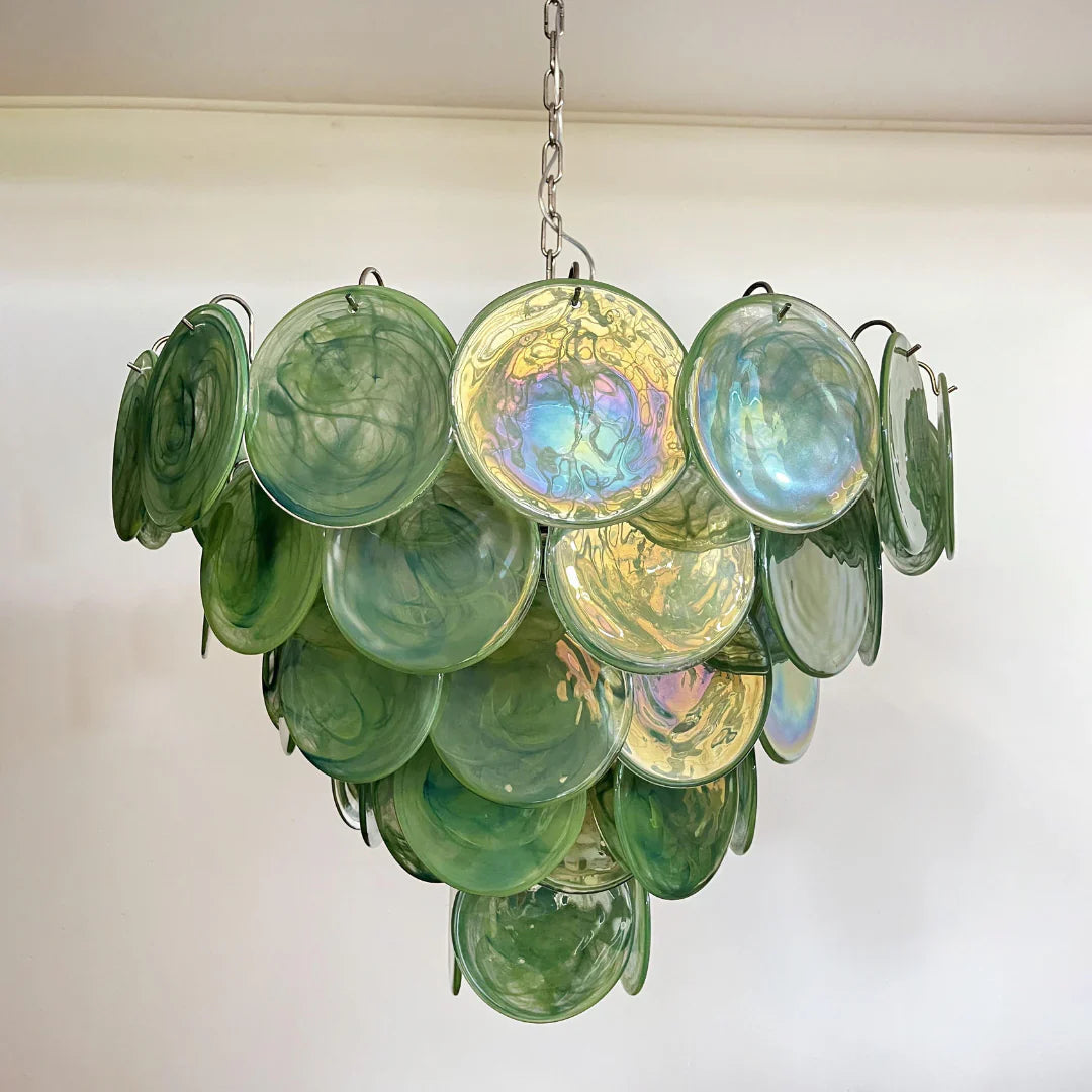 Elegant Green Murano Iridescent Disc Chandelier 27.6"