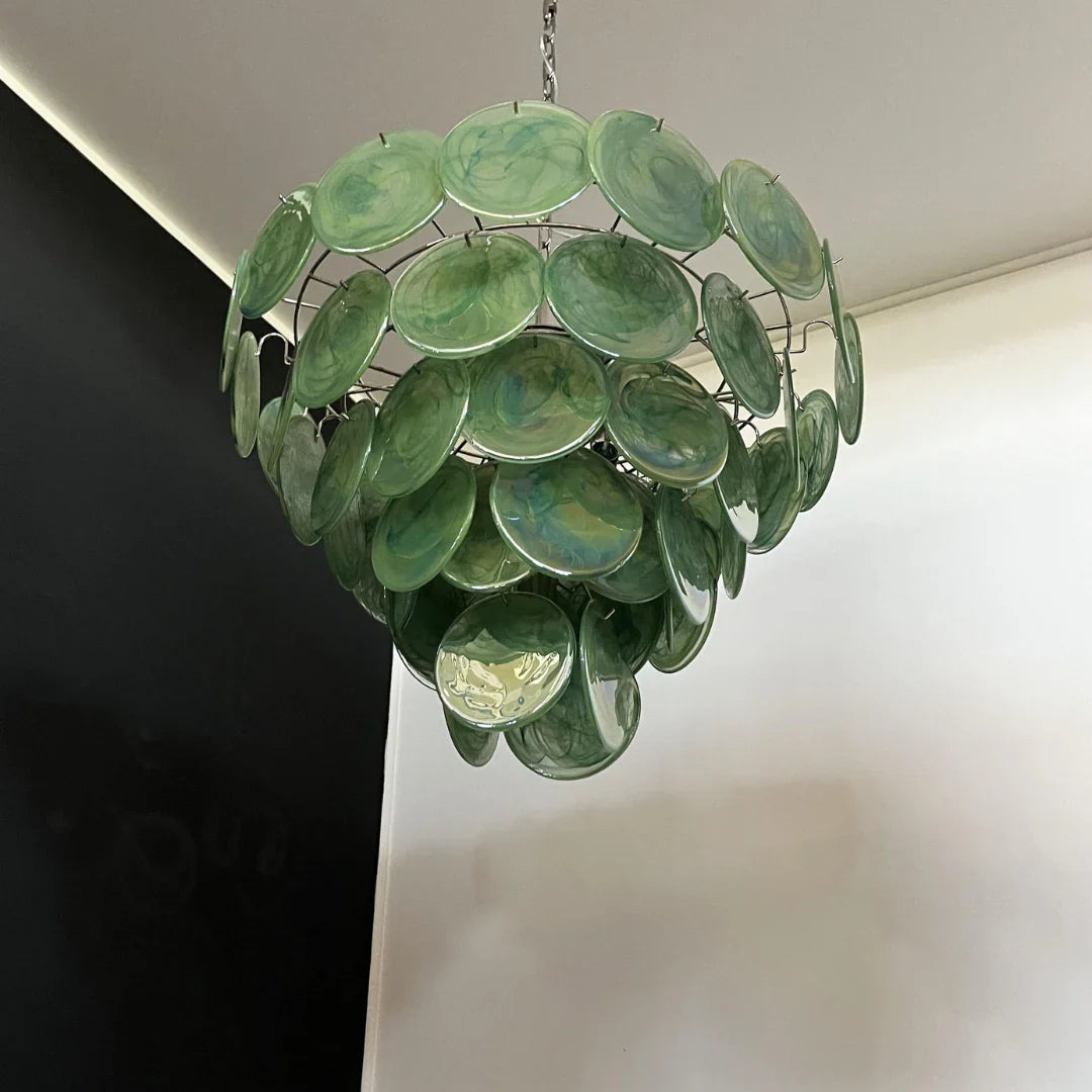 Elegant Green Murano Iridescent Disc Chandelier 27.6"