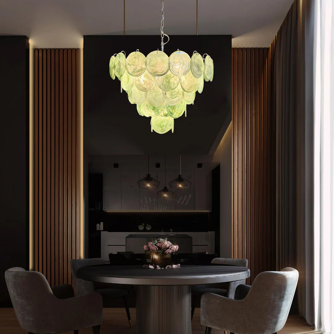 Elegant Green Murano Iridescent Disc Chandelier 27.6"