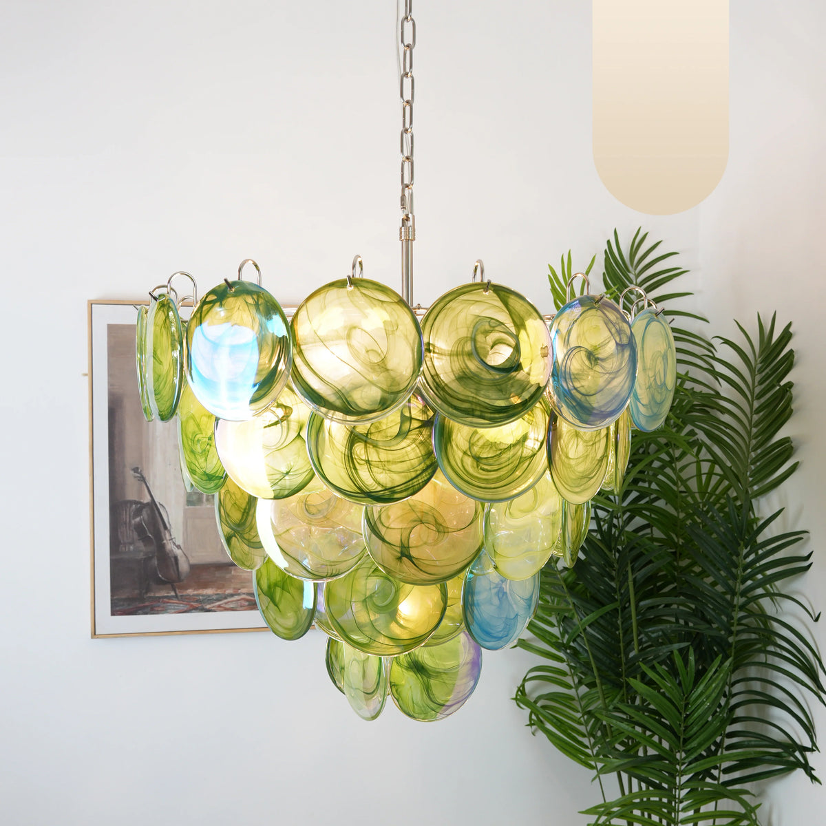 Elegant Green Murano Iridescent Disc Chandelier 27.6"