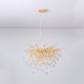 Crystal Droplet Gold Branch Chandelier,Gold 23.62"