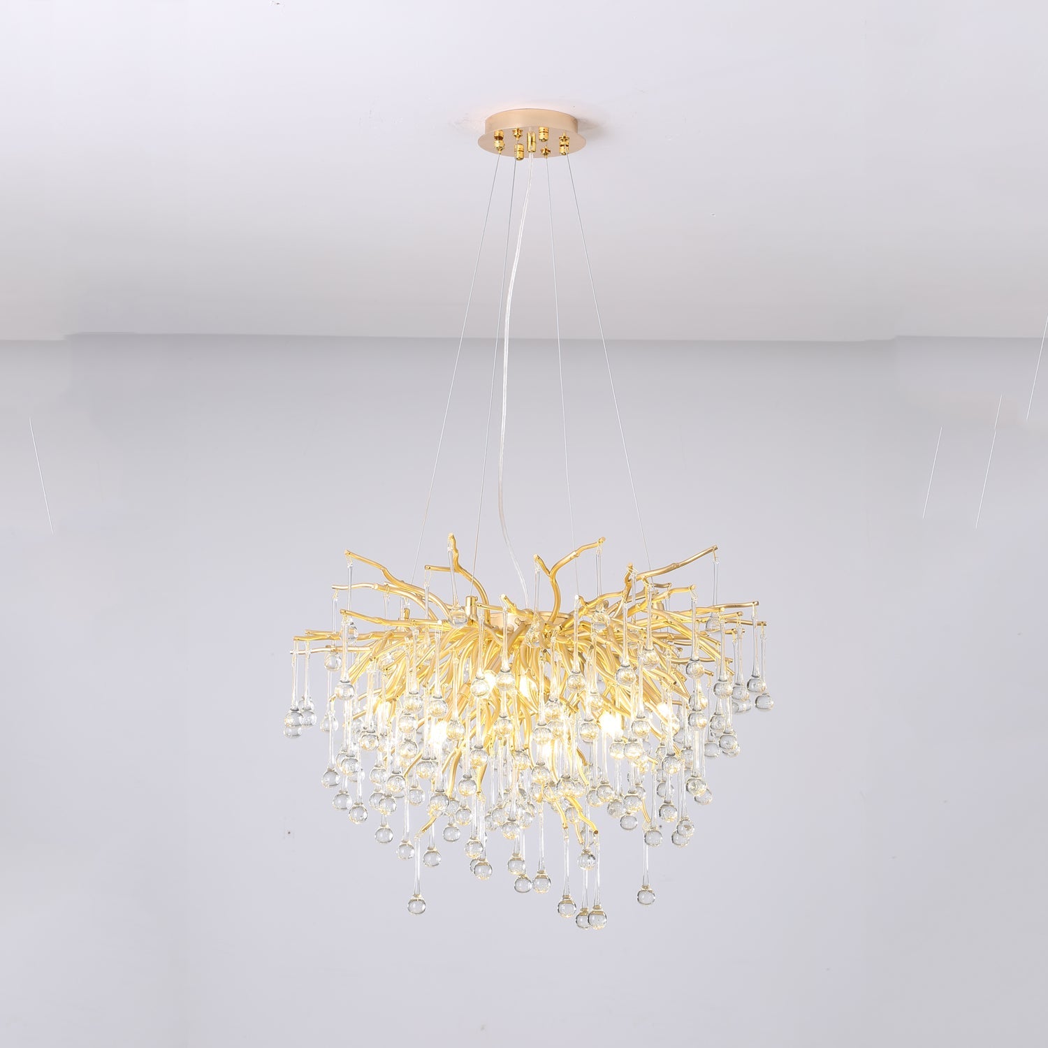 Crystal Droplet Gold Branch Chandelier,Gold 23.62"