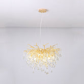 Crystal Droplet Gold Branch Chandelier,Gold 23.62"