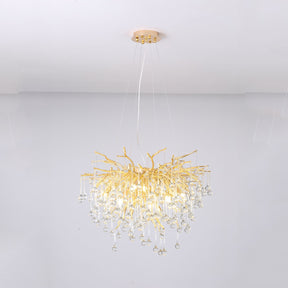 Crystal Droplet Gold Branch Chandelier,Gold 23.62"