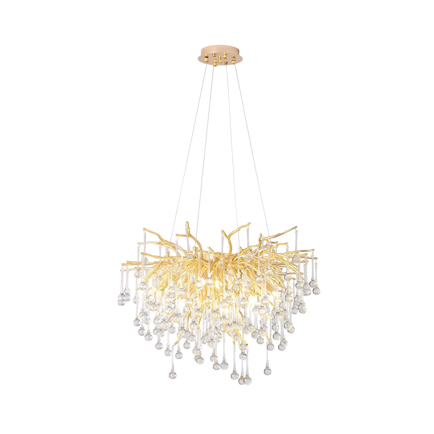 Crystal Droplet Gold Branch Chandelier,Gold 23.62"