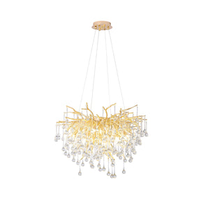 Crystal Droplet Gold Branch Chandelier,Gold 23.62"