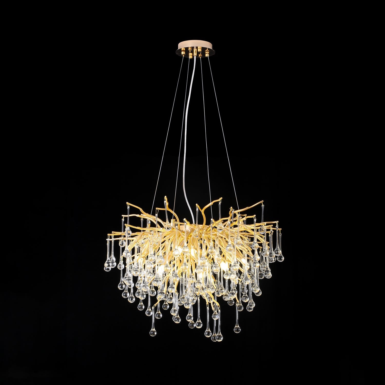 Crystal Droplet Gold Branch Chandelier,Gold 23.62"