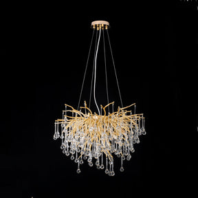 Crystal Droplet Gold Branch Chandelier,Gold 23.62"