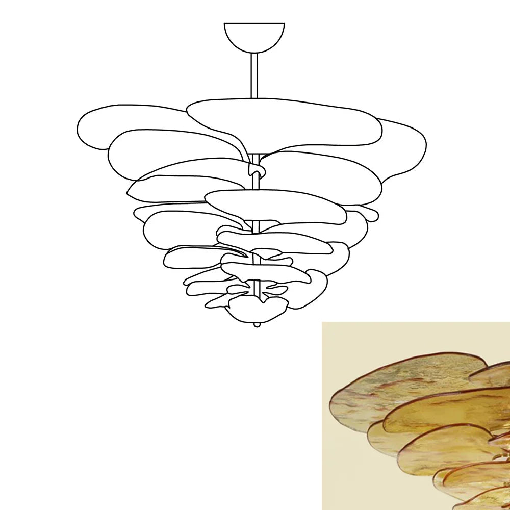 Textured Glass Leaf Amber/Clear/Pink Chandelier 21" 26" 32" 35"