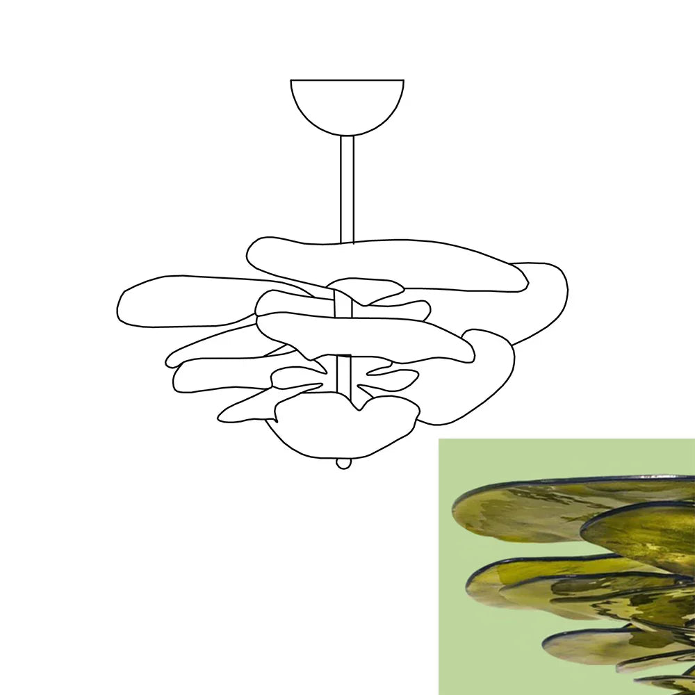 Textured Glass Leaf Green Chandelier 21" 26" 32" 35"