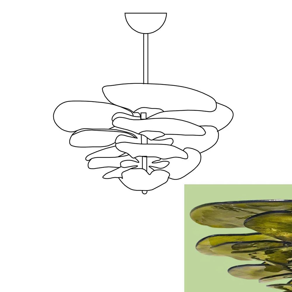 Textured Glass Leaf Green Chandelier 21" 26" 32" 35"