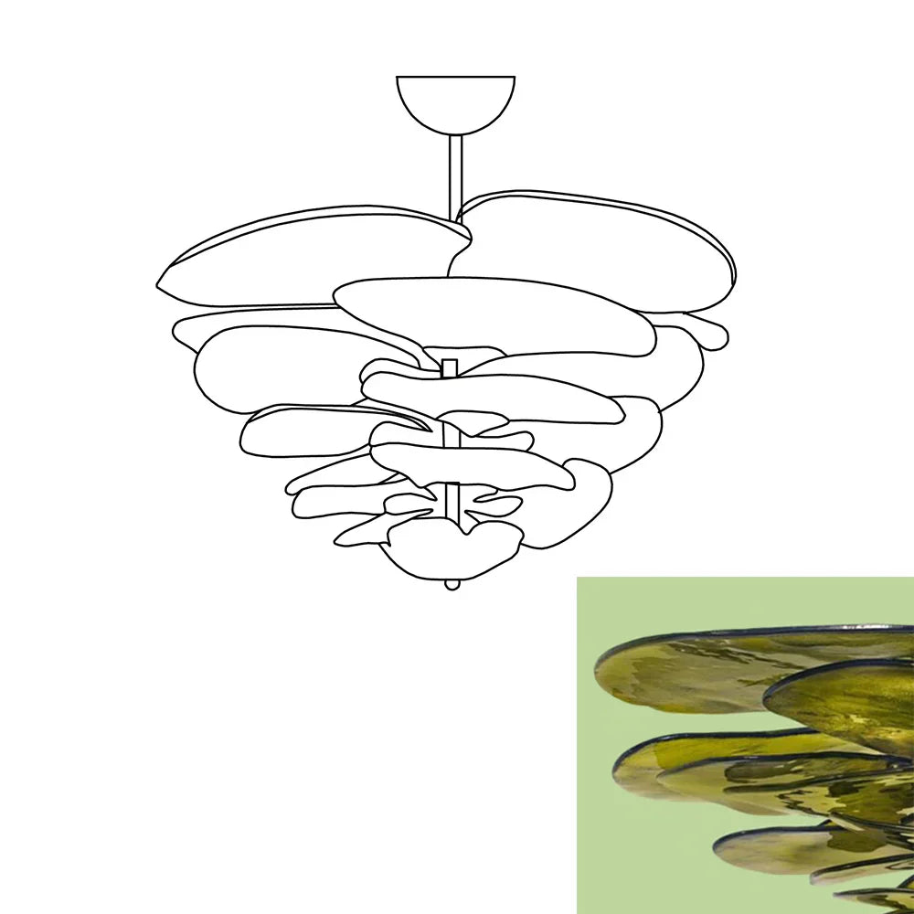 Textured Glass Leaf Green Chandelier 21" 26" 32" 35"