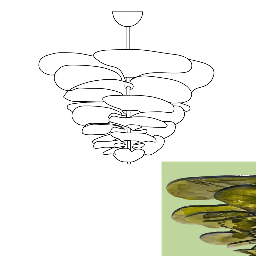 Textured Glass Leaf Green Chandelier 21" 26" 32" 35"