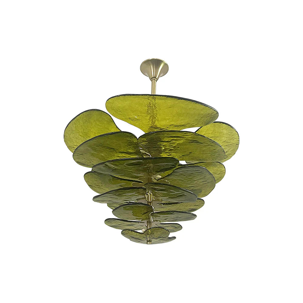 Textured Glass Leaf Green Chandelier 21" 26" 32" 35"