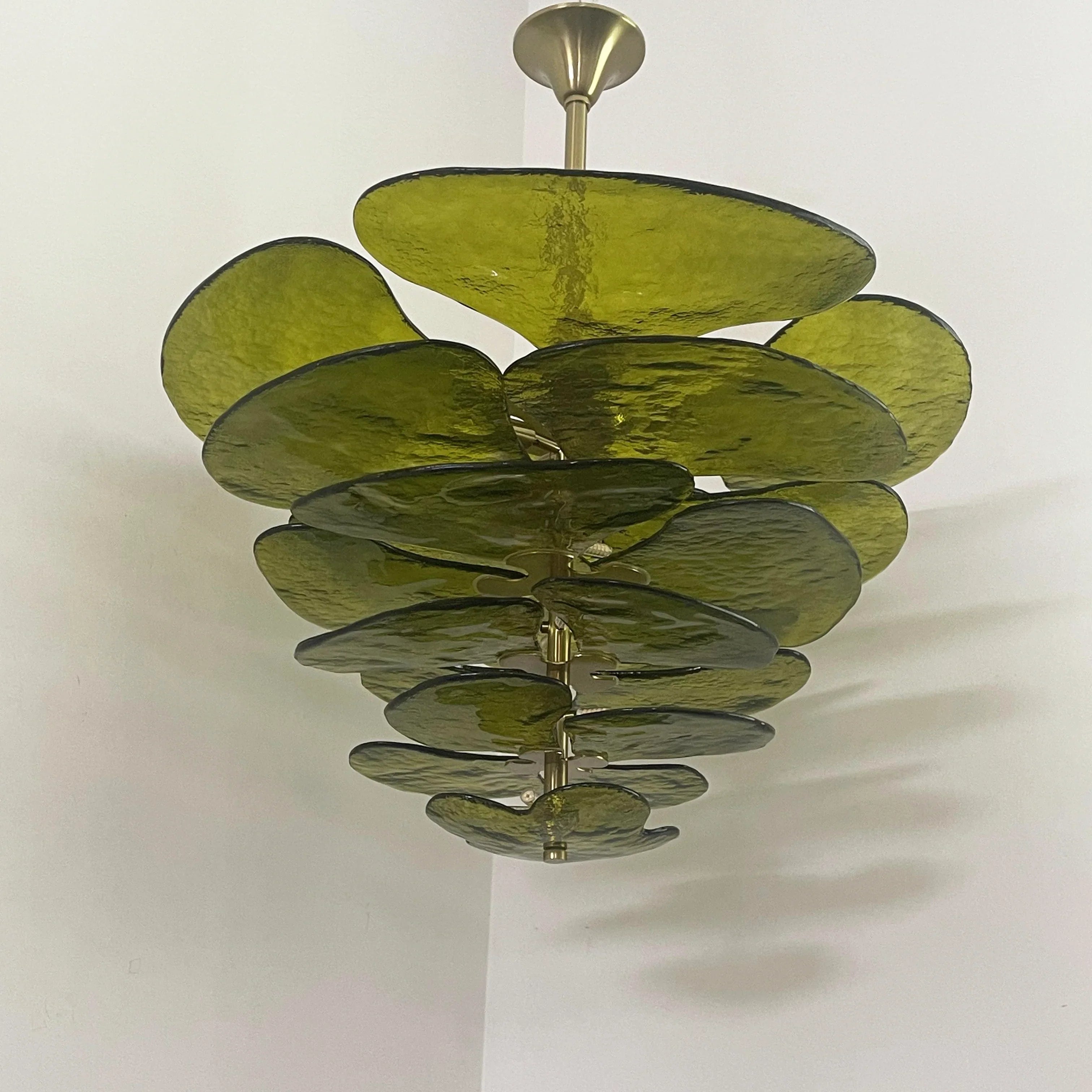 Textured Glass Leaf Green Chandelier 21" 26" 32" 35"